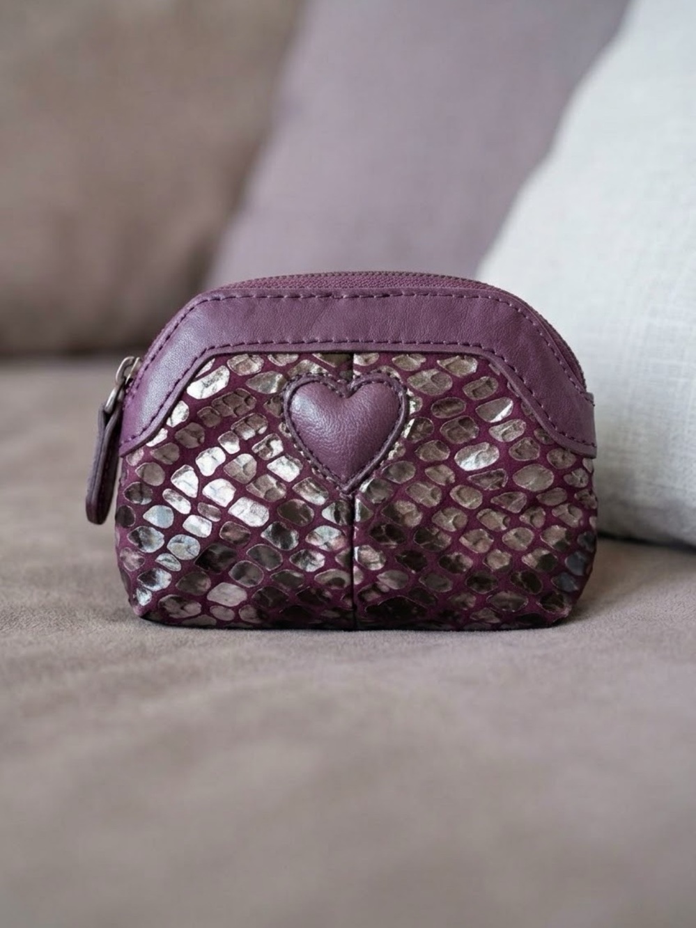 $49 Brighton - beautiful Plum Snake pattern Patent Leather Zip Coin Purse